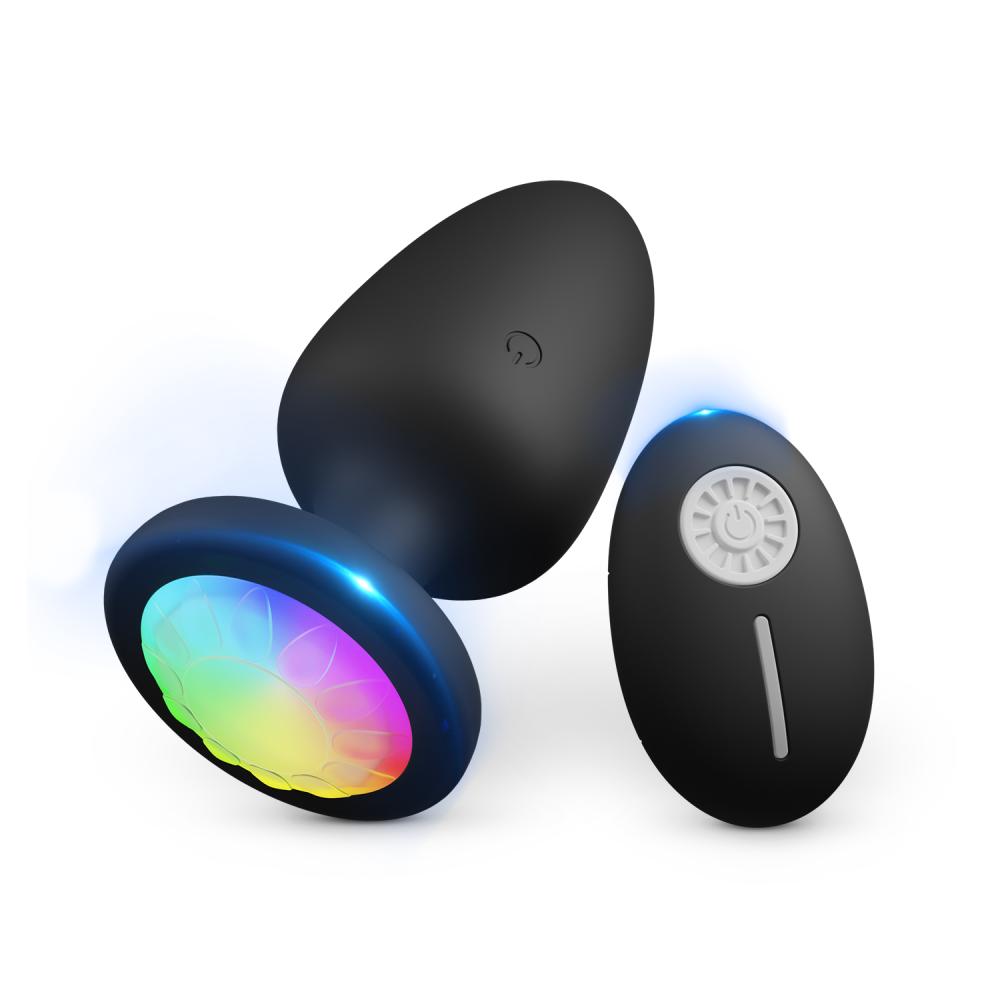 Kablosuz Kumandalı RGB Işıklı Silikon Anal Plug Şarjlı Butt Plug