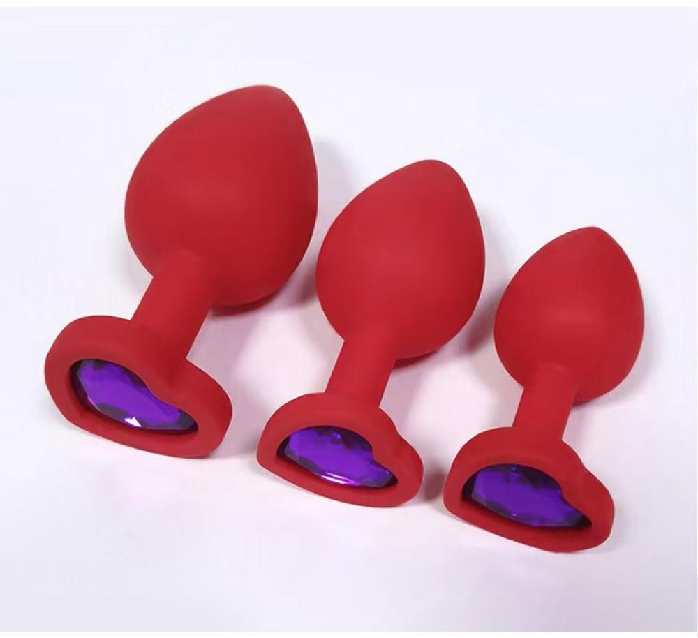 Kalpli Mücevher Taşlı Kırmızı Silikon Anal Plug Büyük Boy