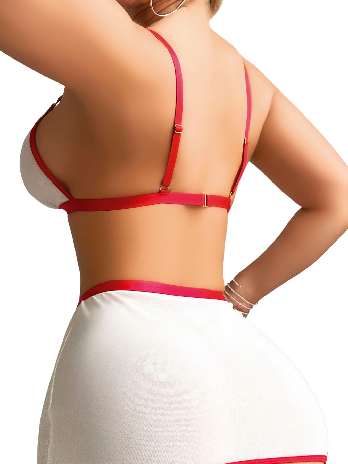 Kırmızı Dantelli Beyqaz Fantezi Jartiyer Takım S-M 7039