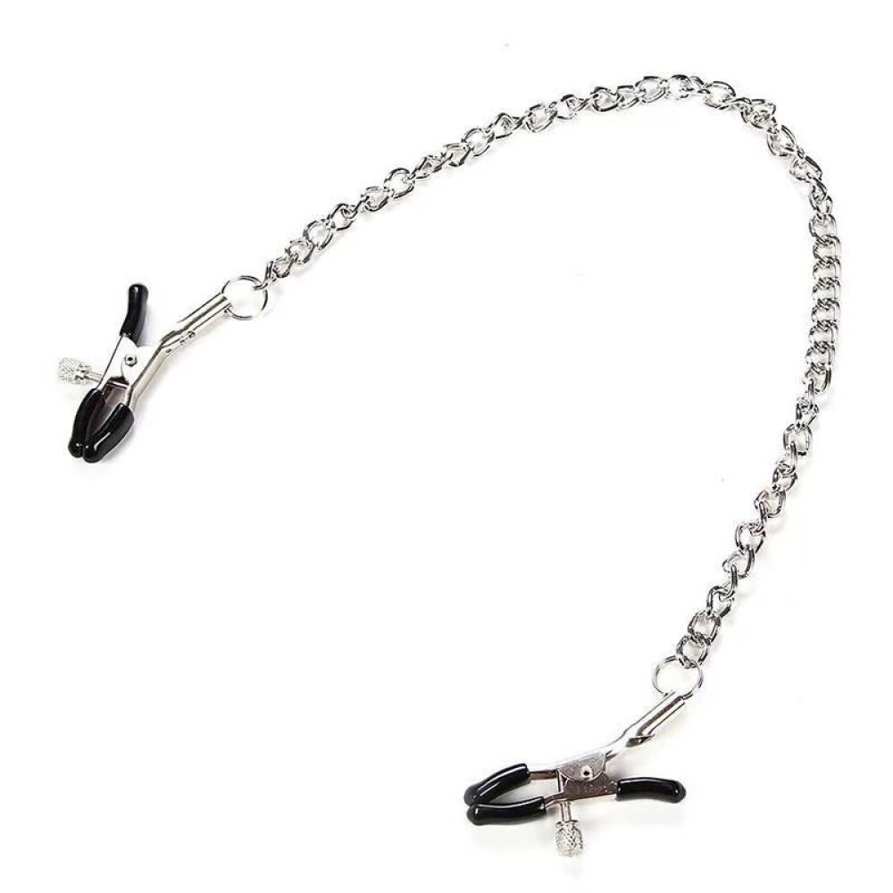 Lolly Sertlik Ayarlı Zincirli Göğüs Ucu Klipsi Siyah Nipple Clamps