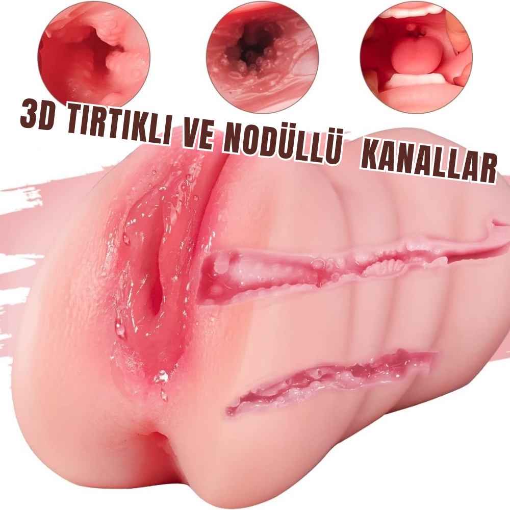 Lucia Realistik Dokulu Oral Anal Vajinal 3 in 1 Titreşimli Suni Vajina