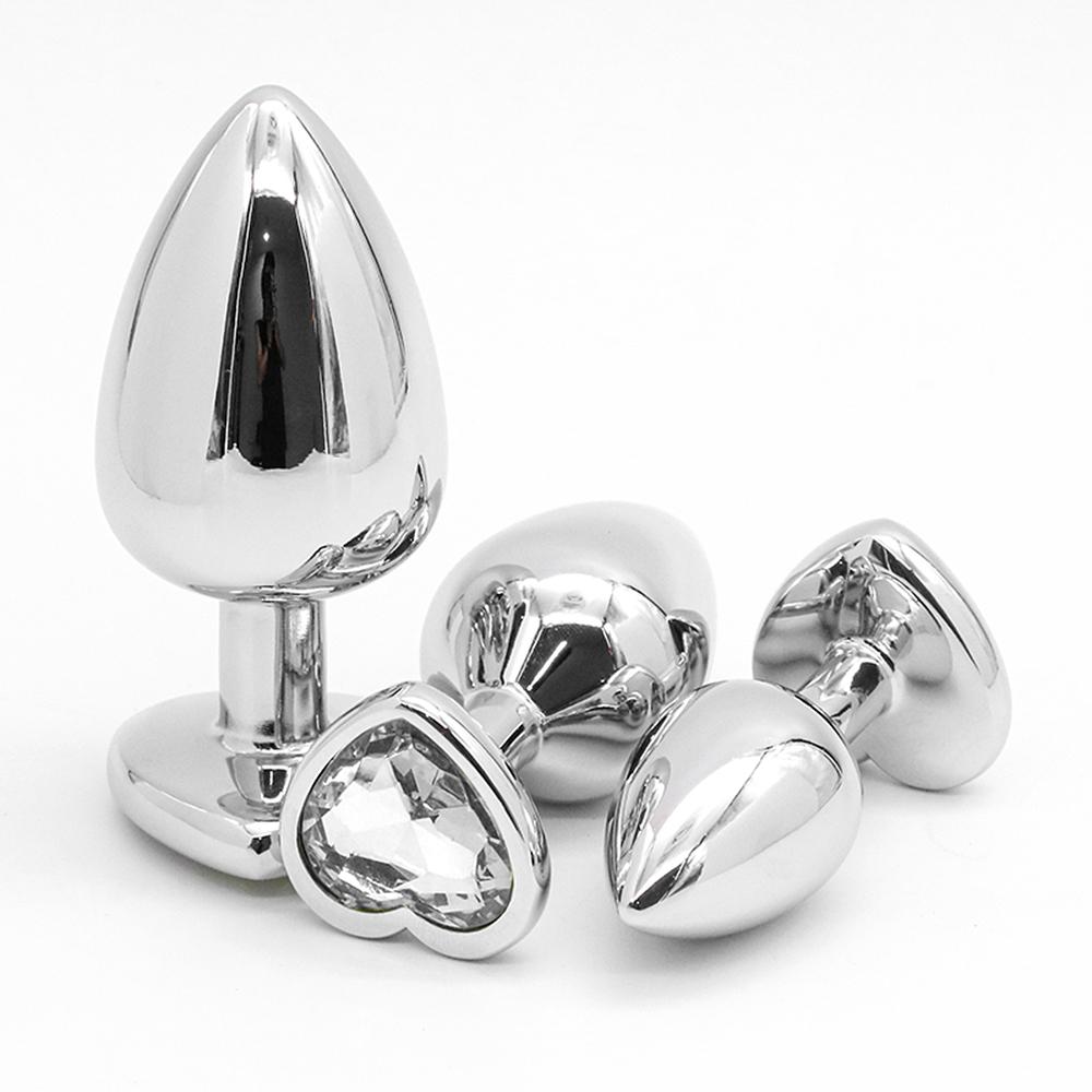 Paslanmaz Çelik Beyaz Kalpli Mücevher Taşlı Pürüzsüz Metal Anal Butt Plug Küçük Boy