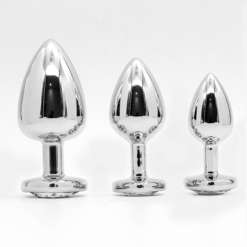 Paslanmaz Çelik Beyaz Kalpli Mücevher Taşlı Pürüzsüz Metal Anal Butt Plug Orta Boy