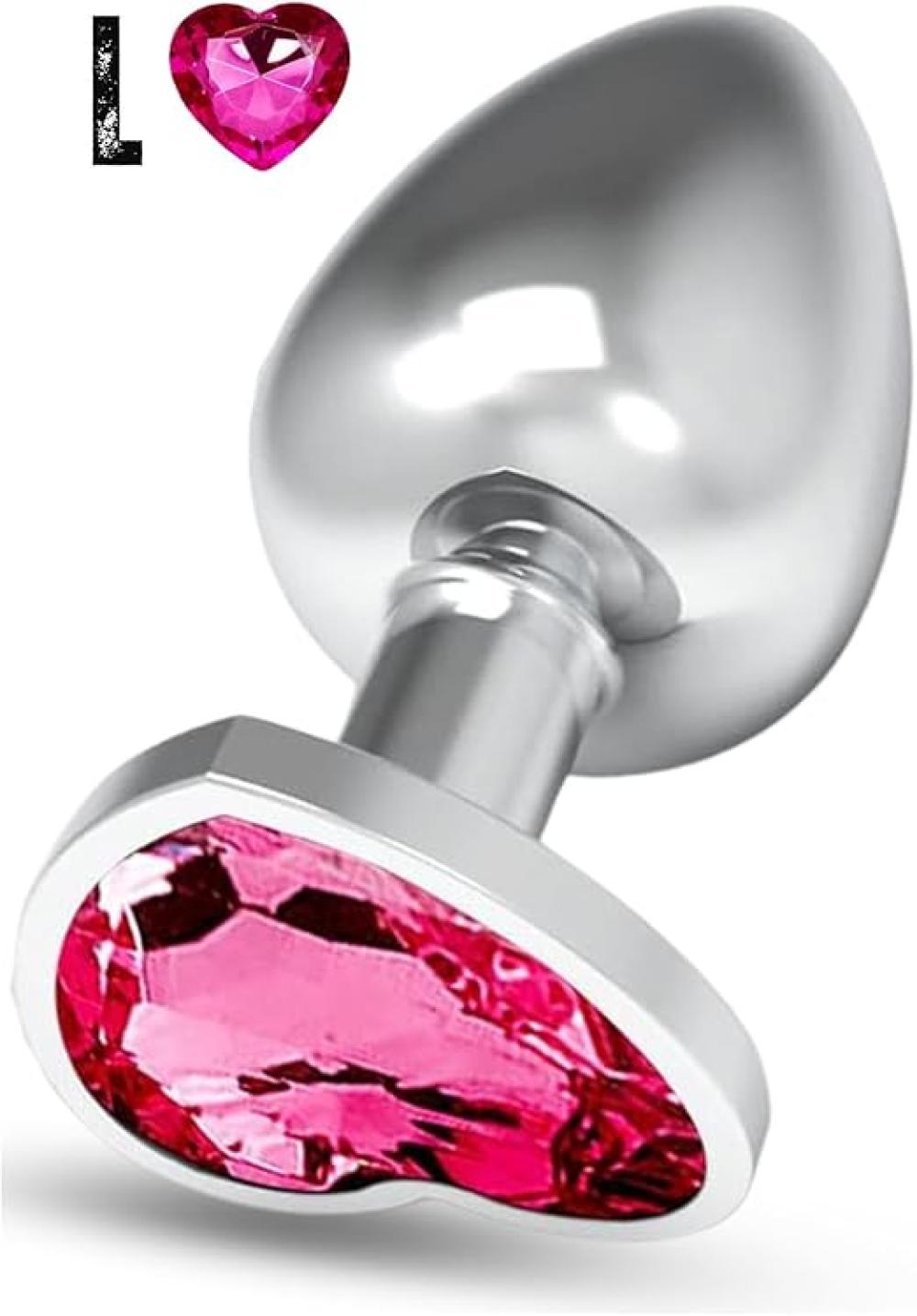 Paslanmaz Çelik Kırmızı Kalpli Mücevher Taşlı Pürüzsüz Metal Anal Butt Plug Büyük Boy