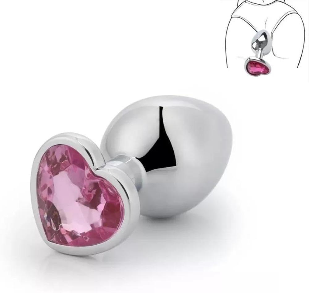 Paslanmaz Çelik Kırmızı Kalpli Mücevher Taşlı Pürüzsüz Metal Anal Butt Plug Büyük Boy