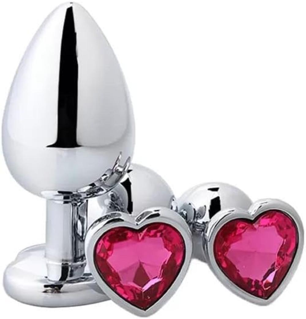 Paslanmaz Çelik Kırmızı Kalpli Mücevher Taşlı Pürüzsüz Metal Anal Butt Plug Büyük Boy