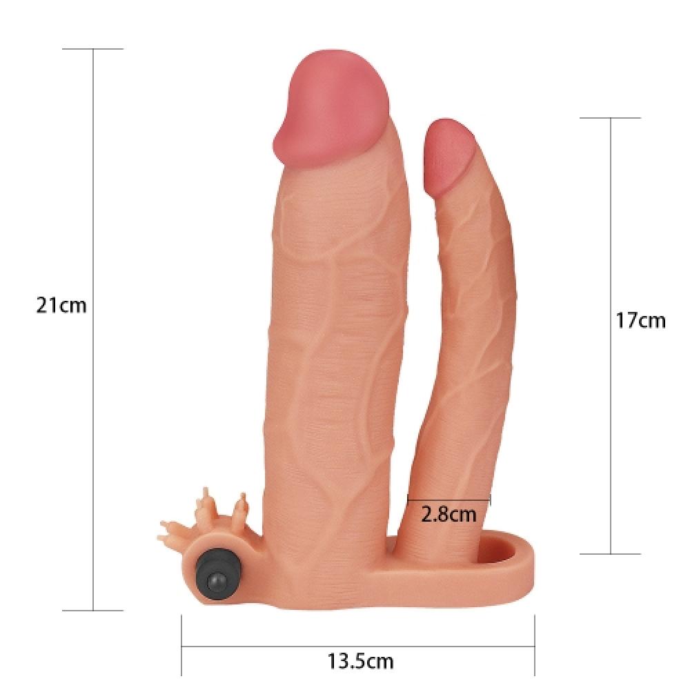Pleasure X Tender Dildo Eklentili 7.5 CM Uzatmalı Titreşimli Penis Kılıfı 