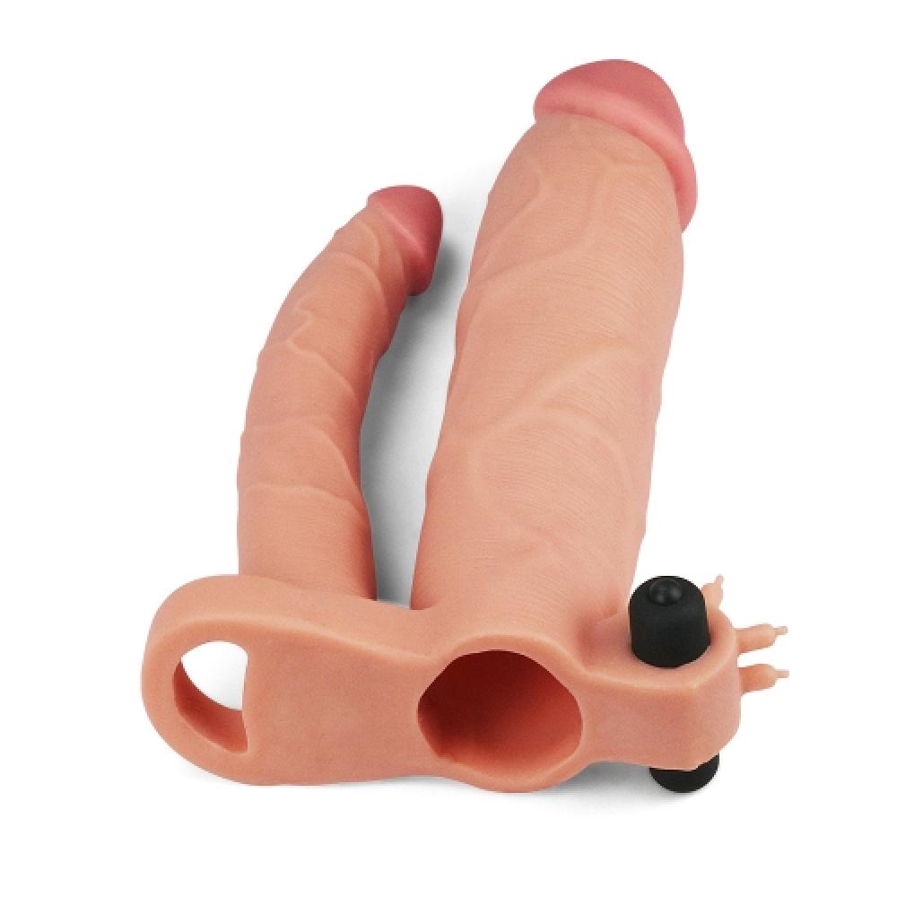 Pleasure X Tender Dildo Eklentili 7.5 CM Uzatmalı Titreşimli Penis Kılıfı 