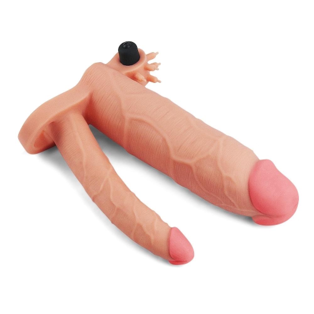 Pleasure X Tender Dildo Eklentili 7.5 CM Uzatmalı Titreşimli Penis Kılıfı 