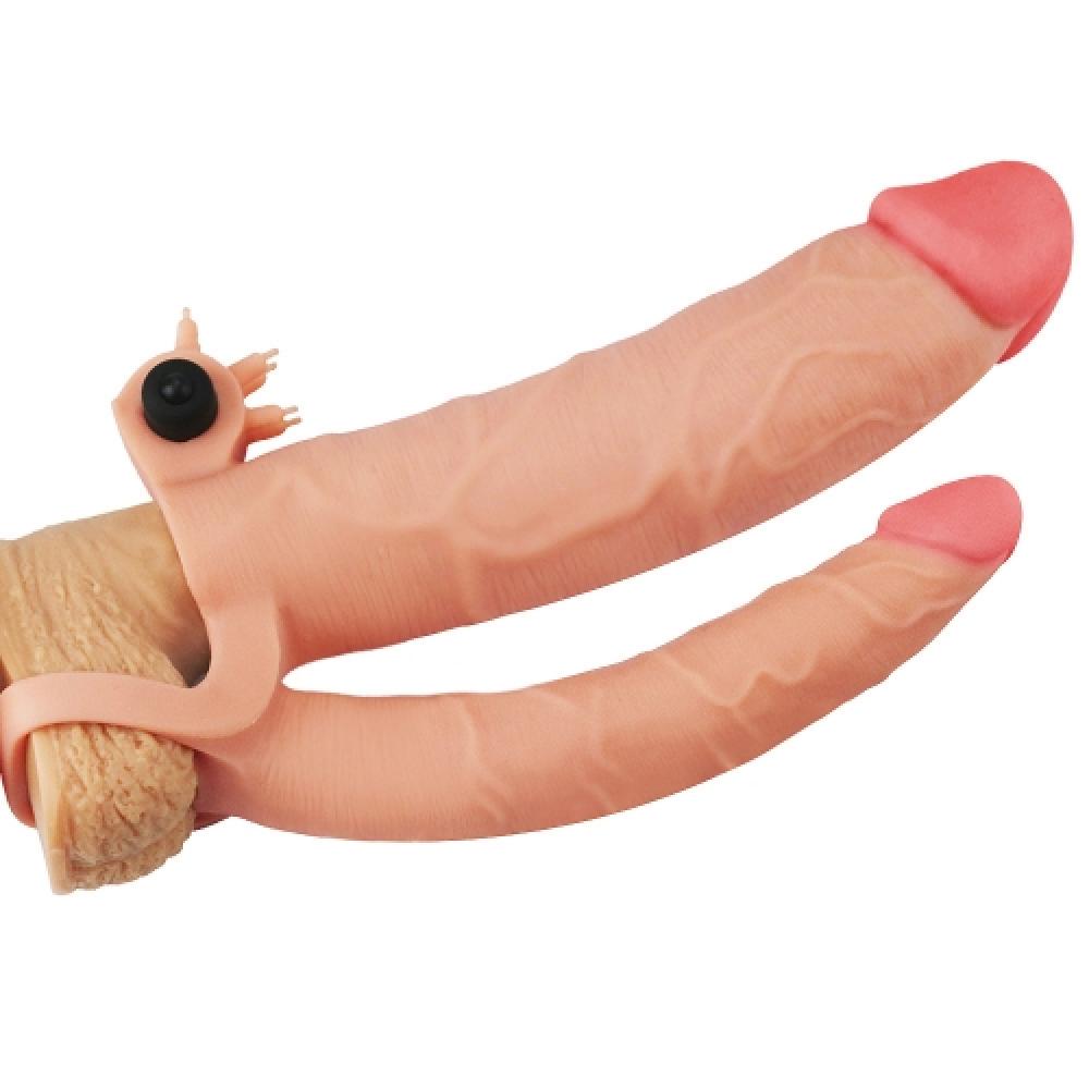Pleasure X Tender Dildo Eklentili 7.5 CM Uzatmalı Titreşimli Penis Kılıfı 