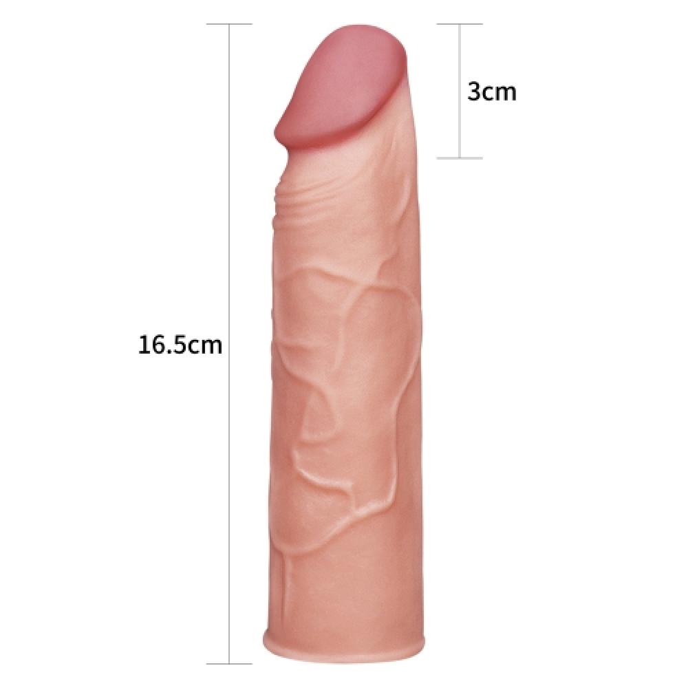 Pleasure X Tender 3 CM Uzatmalı Gerçekçi Ten Dokulu Damarlı Penis Kılıfı Açık Renk