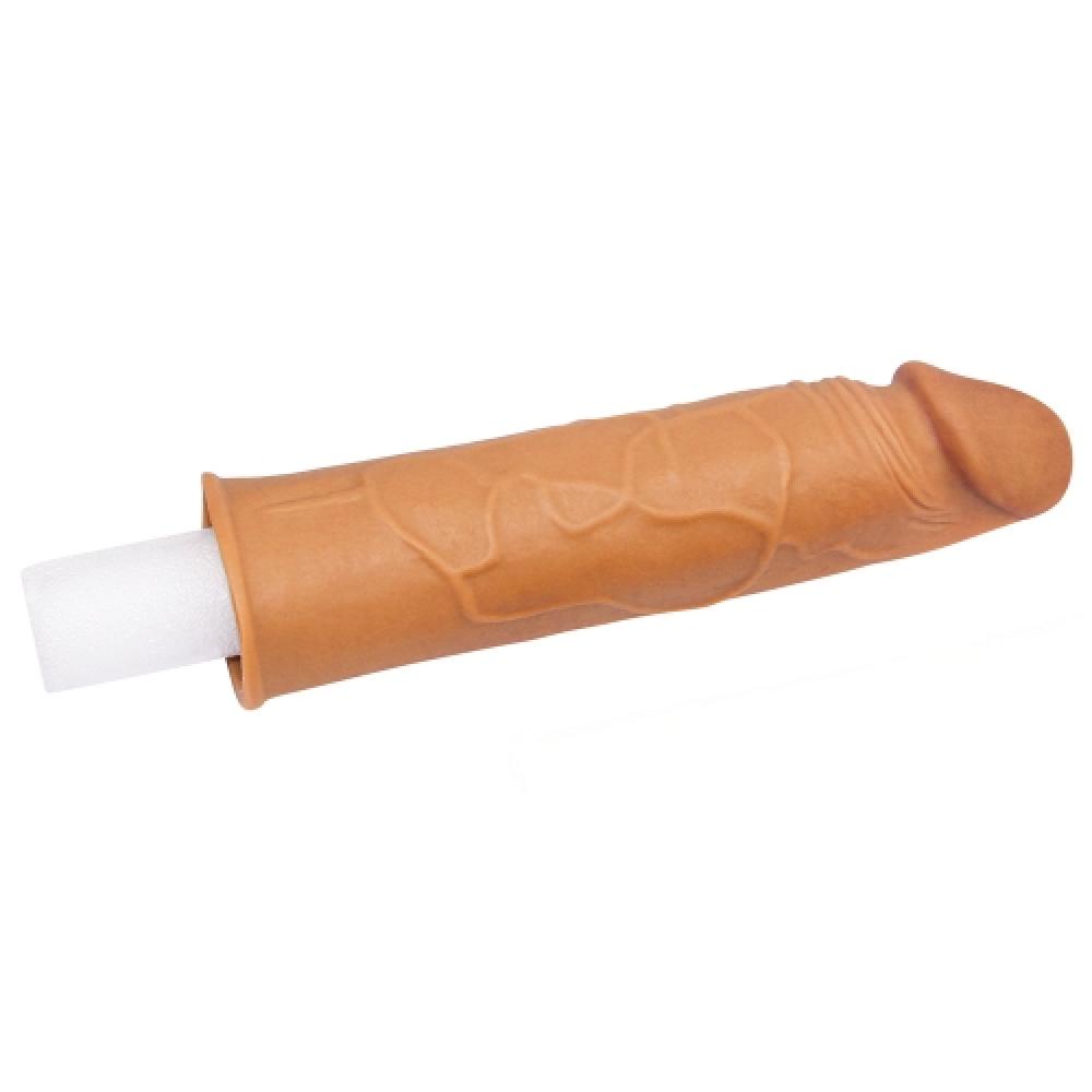 Pleasure X Tender 3 CM Uzatmalı Gerçekçi Ten Dokulu Damarlı Penis Kılıfı Koyu Renk