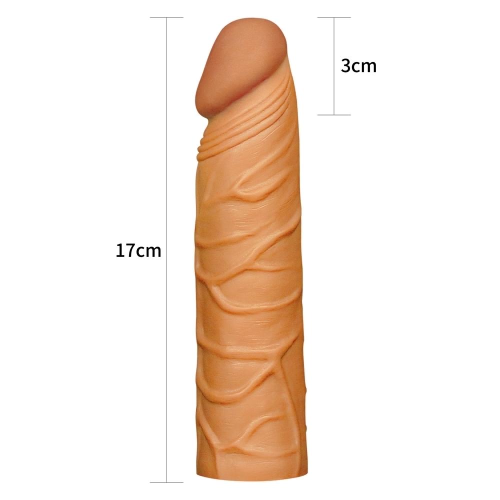 Pleasure X Tender 3 CM Uzatmalı Gerçekçi Ten Dokulu Penis Kılıfı Koyu Renk