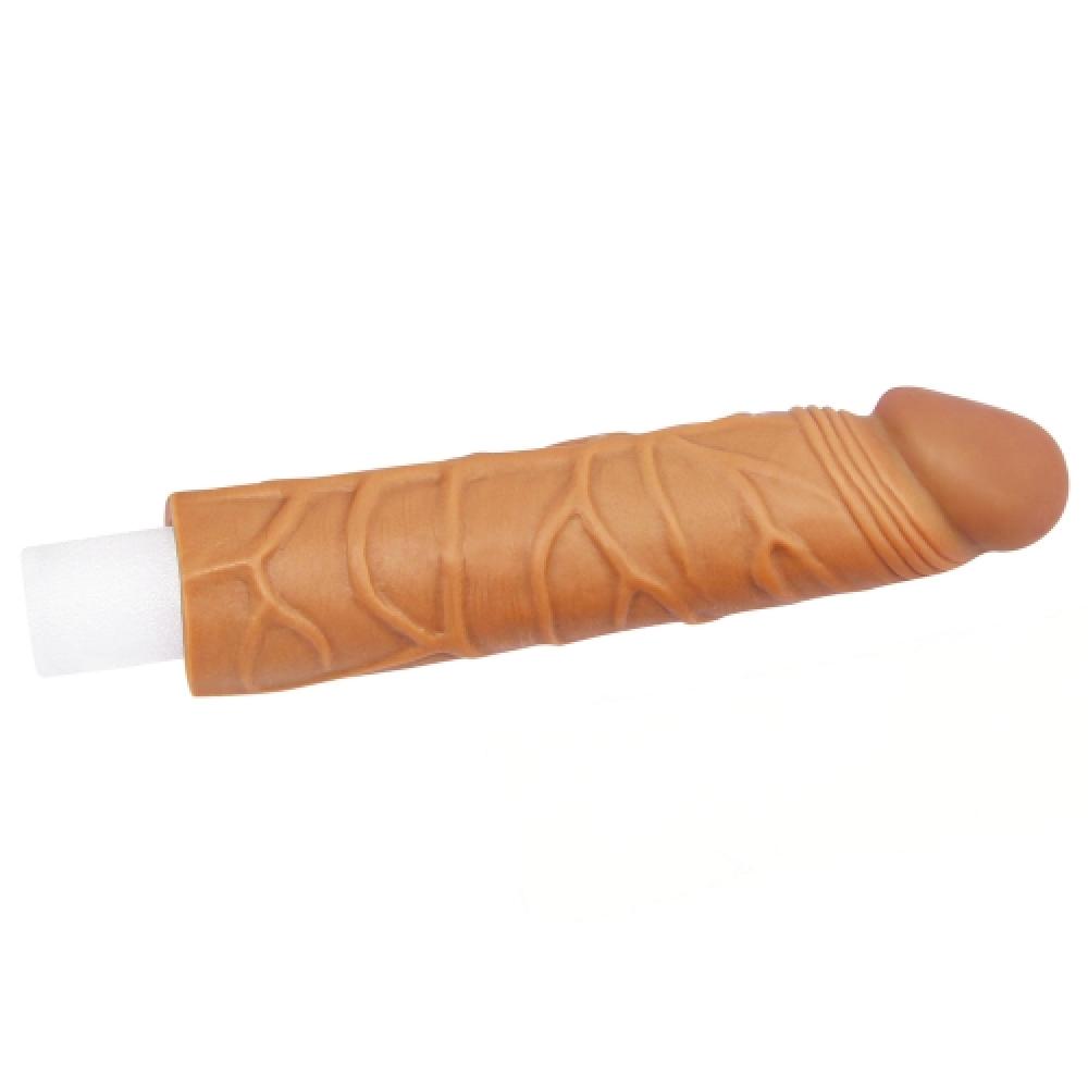 Pleasure X Tender 3 CM Uzatmalı Gerçekçi Ten Dokulu Penis Kılıfı Koyu Renk