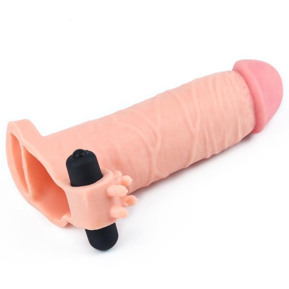 Pleasure X Tender 3 CM Uzatmalı Titreşimli Penis Kılıfı Açık Renk