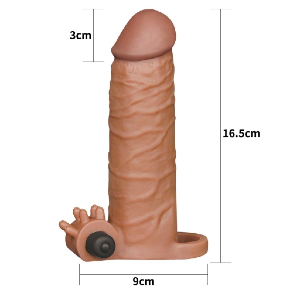 Pleasure X Tender 3 CM Uzatmalı Titreşimli Penis Kılıfı Koyu Renk