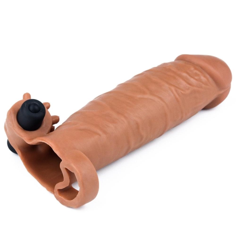 Pleasure X Tender 3 CM Uzatmalı Titreşimli Penis Kılıfı Koyu Renk