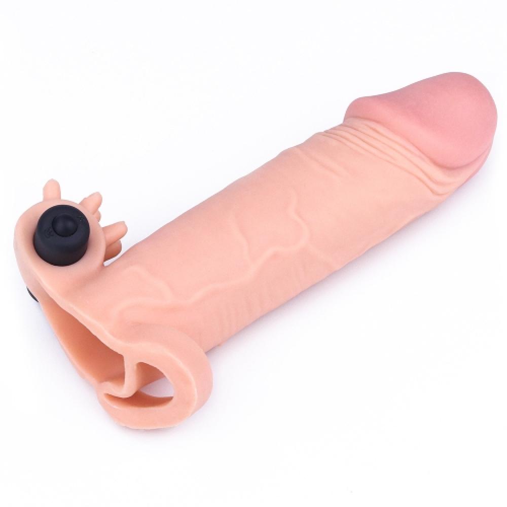 Pleasure X Tender 4.5 CM Uzatmalı Titreşimli Penis Kılıfı Açık Renk