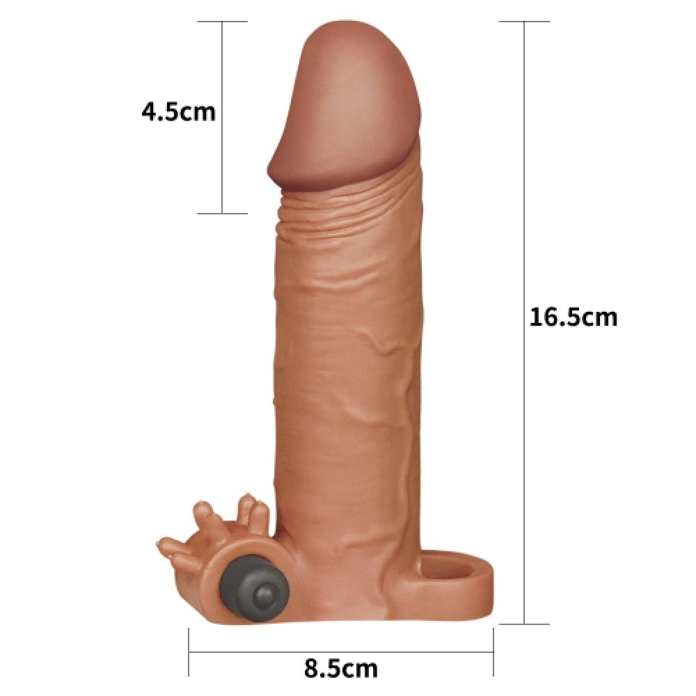 Pleasure X Tender 4.5 CM Uzatmalı Titreşimli Penis Kılıfı Koyu Renk