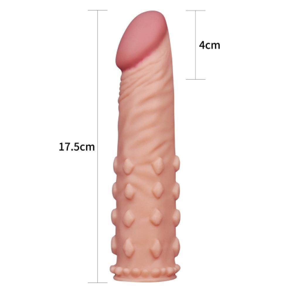 Pleasure X Tender 4 CM Uzatmalı Tırtıklı Gerçekçi Ten Dokulu Penis Kılıfı Açık Renk