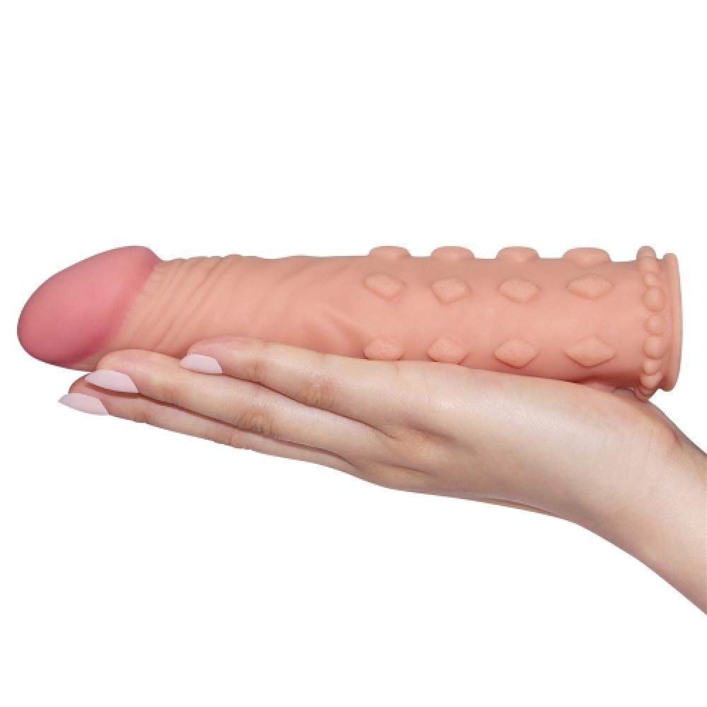 Pleasure X Tender 4 CM Uzatmalı Tırtıklı Gerçekçi Ten Dokulu Penis Kılıfı Açık Renk