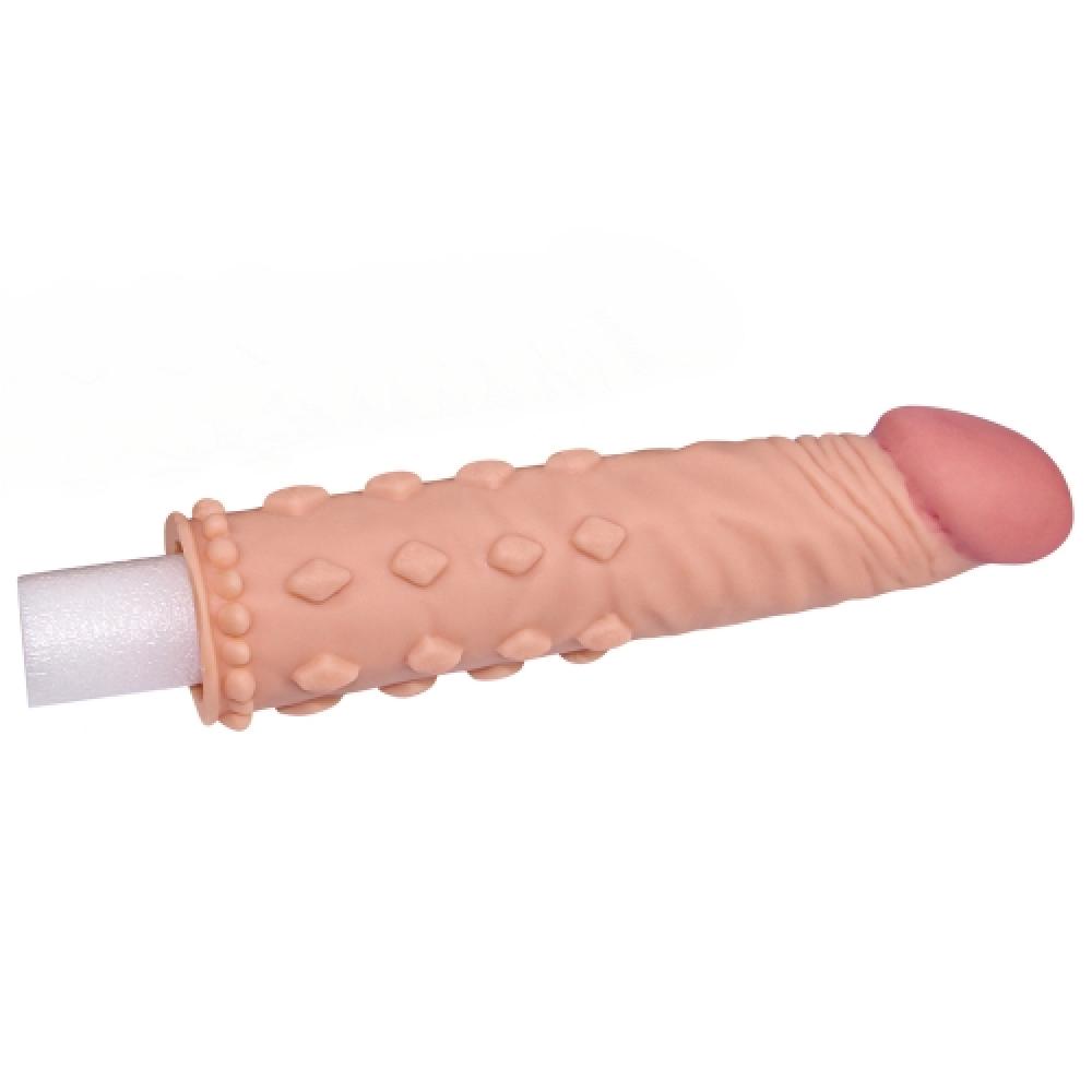 Pleasure X Tender 4 CM Uzatmalı Tırtıklı Gerçekçi Ten Dokulu Penis Kılıfı Açık Renk