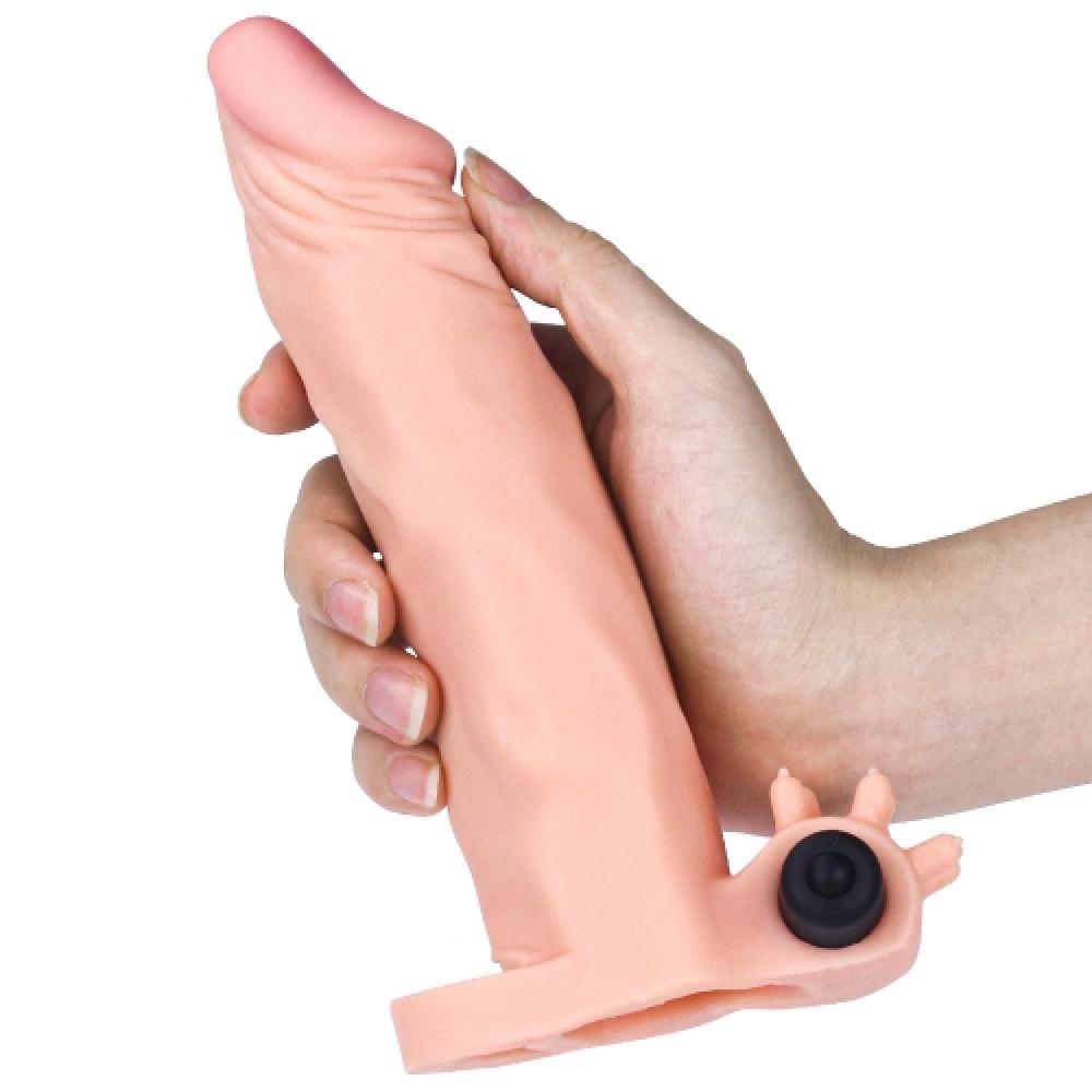 Pleasure X Tender 4 CM Uzatmalı Titreşimli Penis Kılıfı Açık Renk