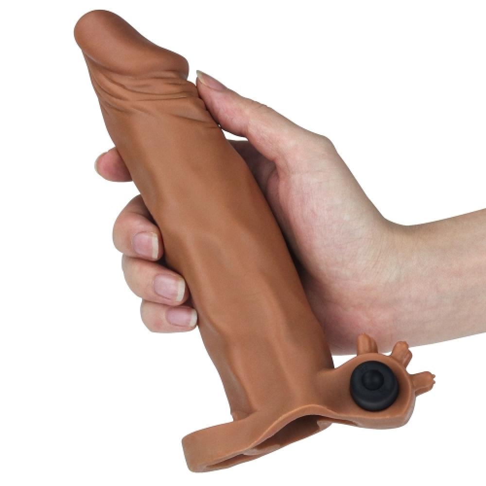 Pleasure X Tender 4 CM Uzatmalı Titreşimli Penis Kılıfı Koyu Renk