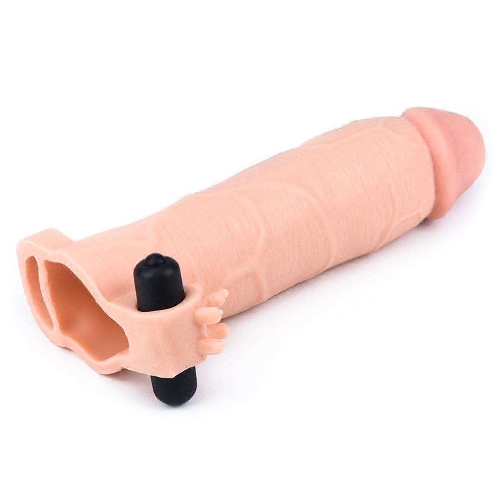 Pleasure X Tender 5.5 CM Uzatmalı Titreşimli Penis Kılıfı Açık Renk