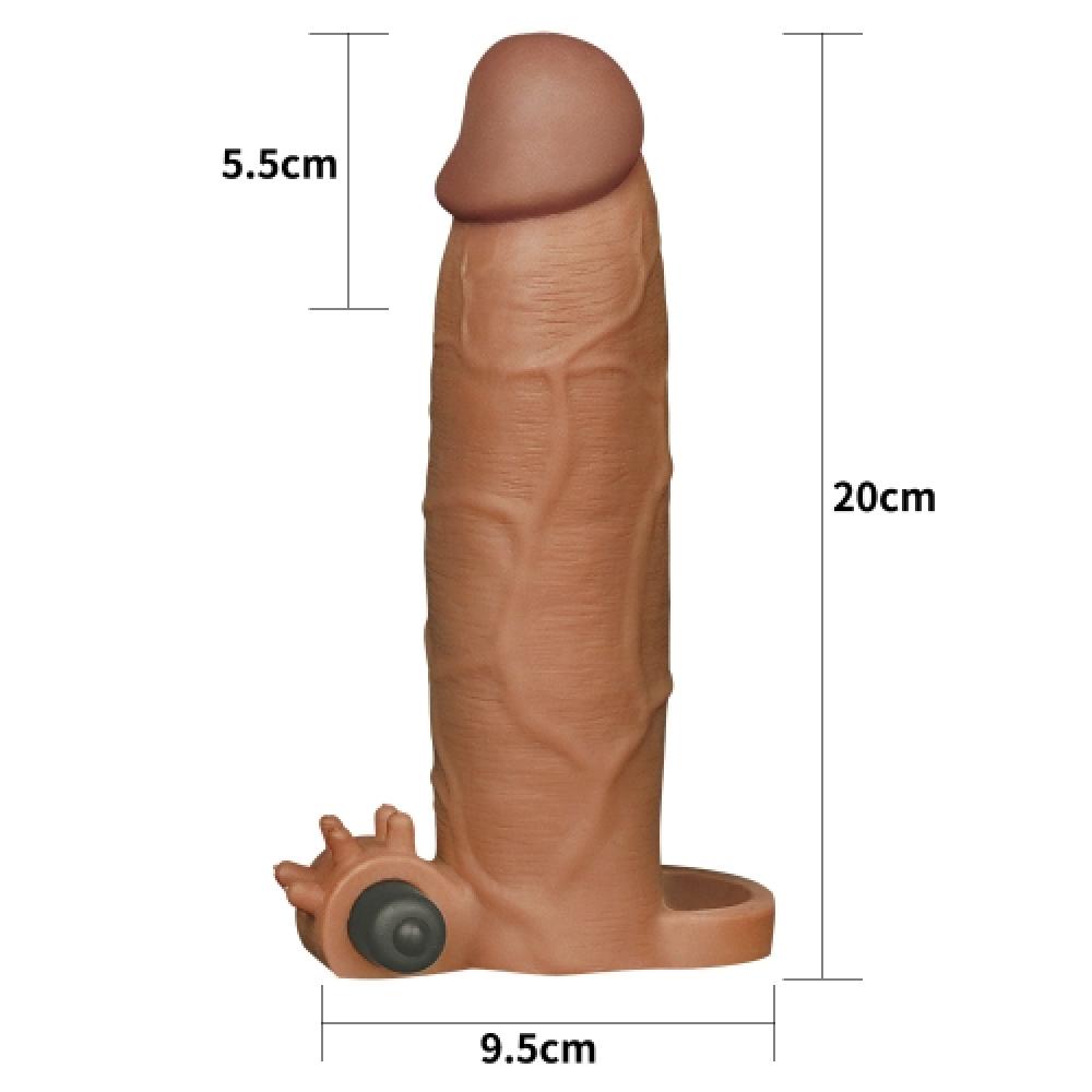 Pleasure X Tender 5.5 CM Uzatmalı Titreşimli Penis Kılıfı Koyu Renk