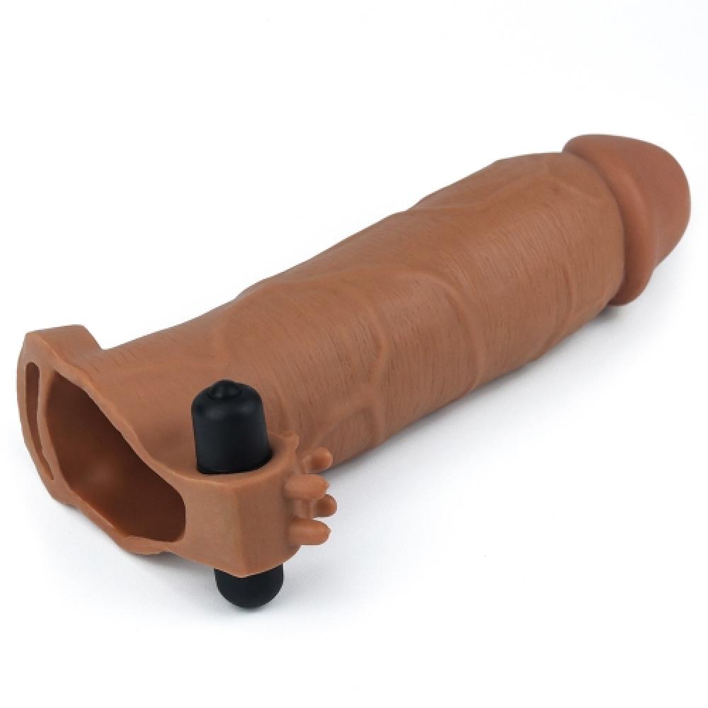 Pleasure X Tender 5.5 CM Uzatmalı Titreşimli Penis Kılıfı Koyu Renk