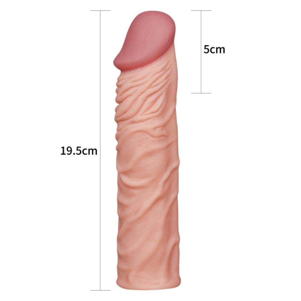 Pleasure X Tender 5 CM Uzatmalı Damarlı Gerçekçi Ten Dokulu Penis Kılıfı Açık Renk