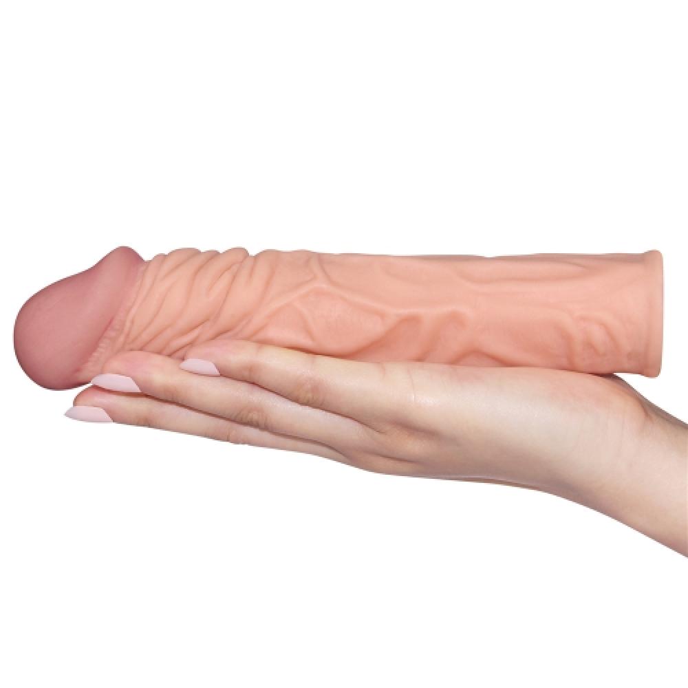 Pleasure X Tender 5 CM Uzatmalı Damarlı Gerçekçi Ten Dokulu Penis Kılıfı Açık Renk