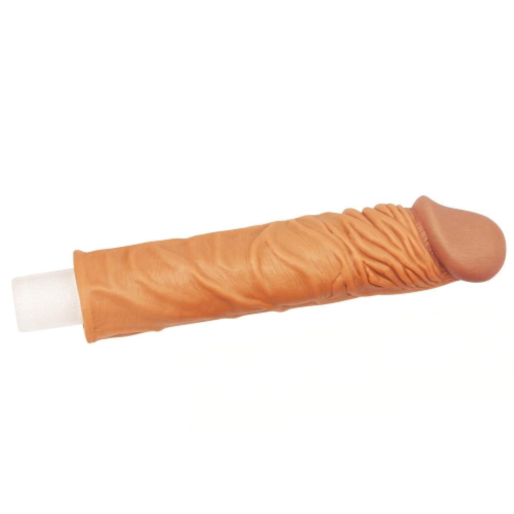 Pleasure X Tender 5 CM Uzatmalı Damarlı Gerçekçi Ten Dokulu Penis Kılıfı Koyu Renk