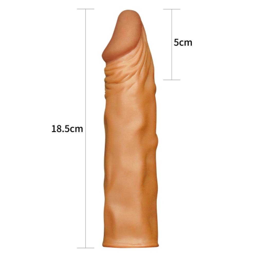 Pleasure X Tender 5 CM Uzatmalı Gerçekçi Ten Dokulu Penis Kılıfı Koyu Renk