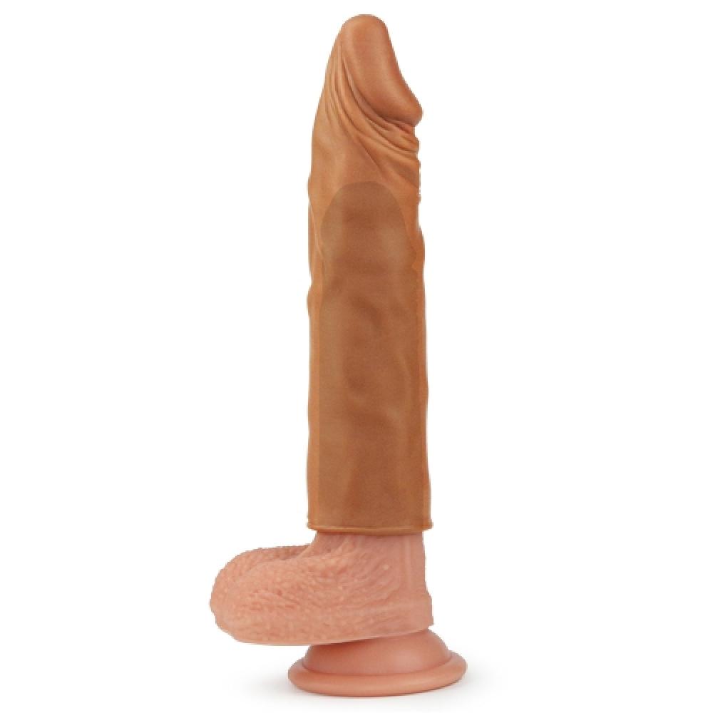 Pleasure X Tender 5 CM Uzatmalı Gerçekçi Ten Dokulu Penis Kılıfı Koyu Renk