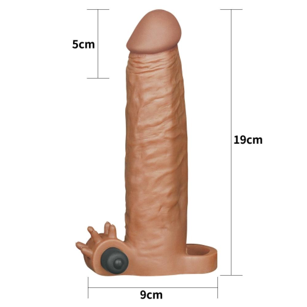 Pleasure X Tender 5 CM Uzatmalı Titreşimli Penis Kılıfı Koyu Renk