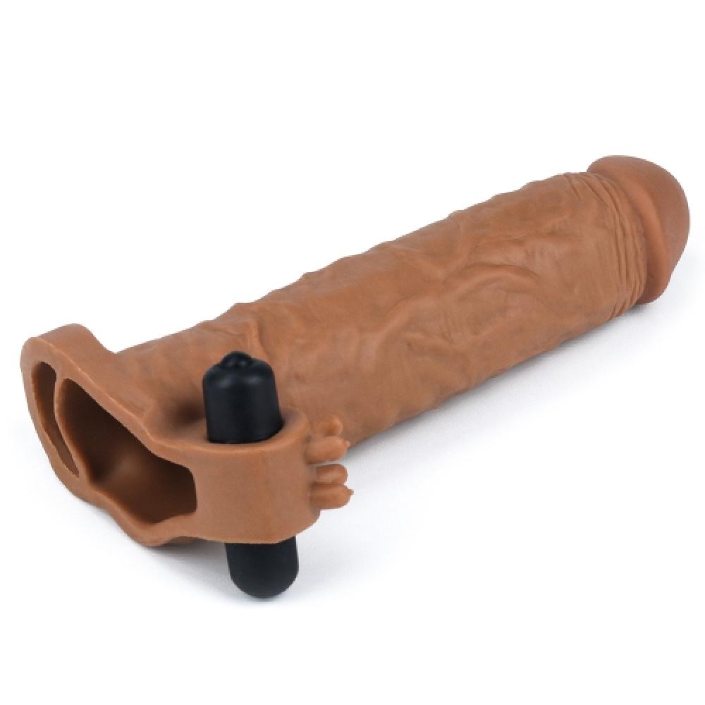 Pleasure X Tender 5 CM Uzatmalı Titreşimli Penis Kılıfı Koyu Renk