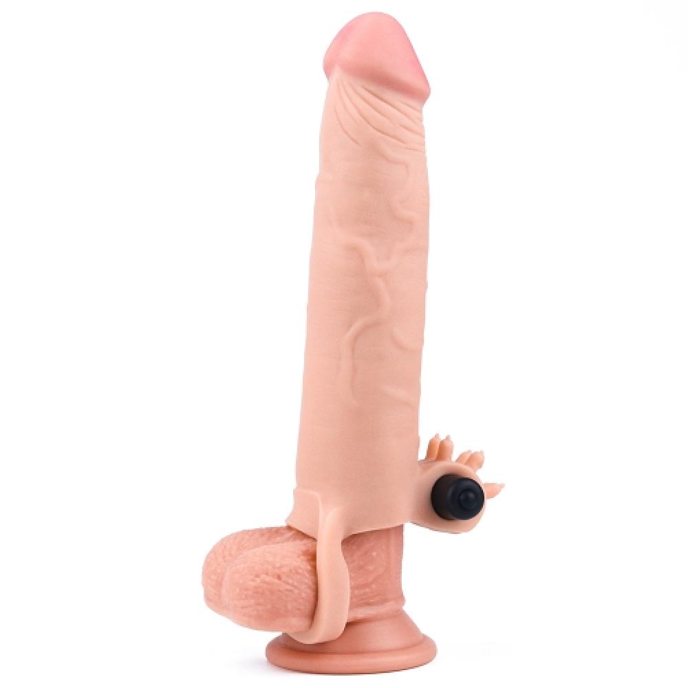 Pleasure X Tender 6.5 CM Uzatmalı Titreşimli Penis Kılıfı Açık Renk