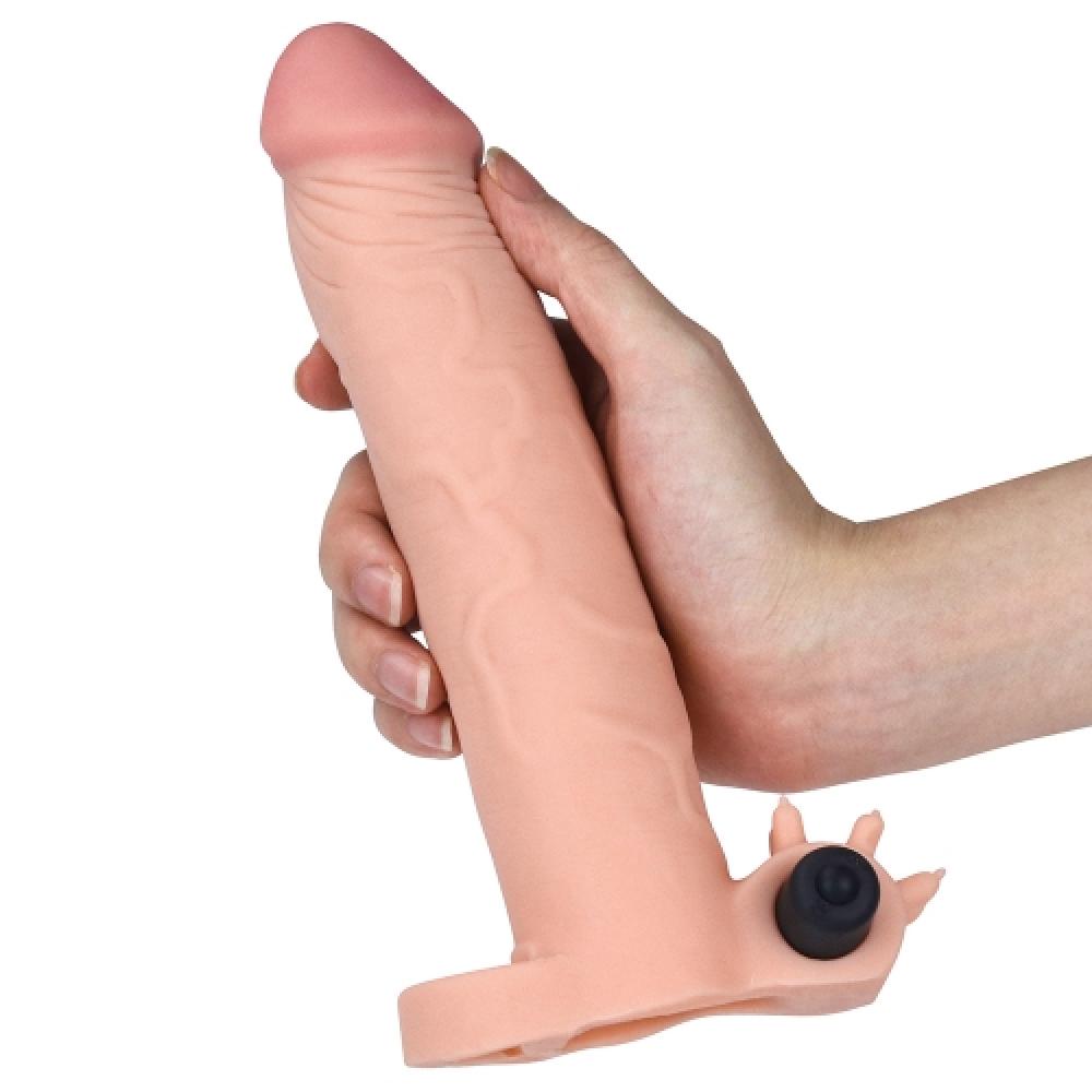 Pleasure X Tender 6.5 CM Uzatmalı Titreşimli Penis Kılıfı Açık Renk