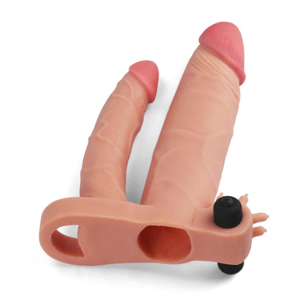 Pleasure X Tender Dildo Eklentili 2.5 CM Uzatmalı Titreşimli Penis Kılıfı