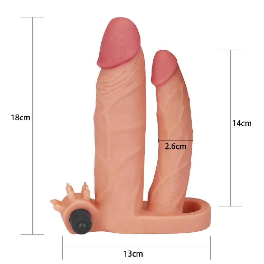 Pleasure X Tender Dildo Eklentili 2.5 CM Uzatmalı Titreşimli Penis Kılıfı