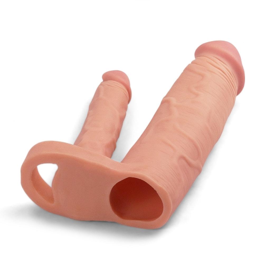 Pleasure X Tender Dildo Eklentili 5 CM Uzatmalı Titreşimli Penis Kılıfı Açık Ten