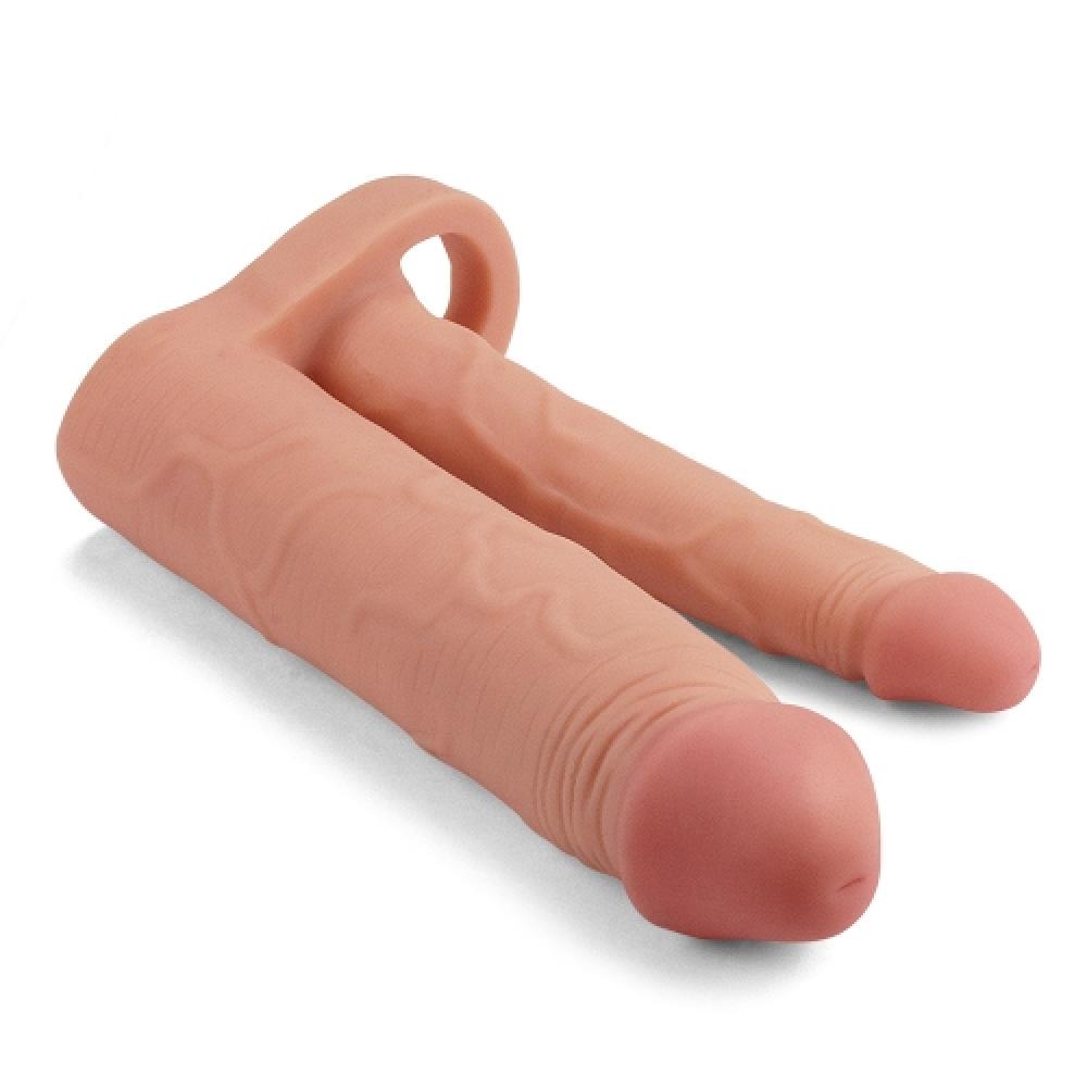 Pleasure X Tender Dildo Eklentili 5 CM Uzatmalı Titreşimli Penis Kılıfı Açık Ten