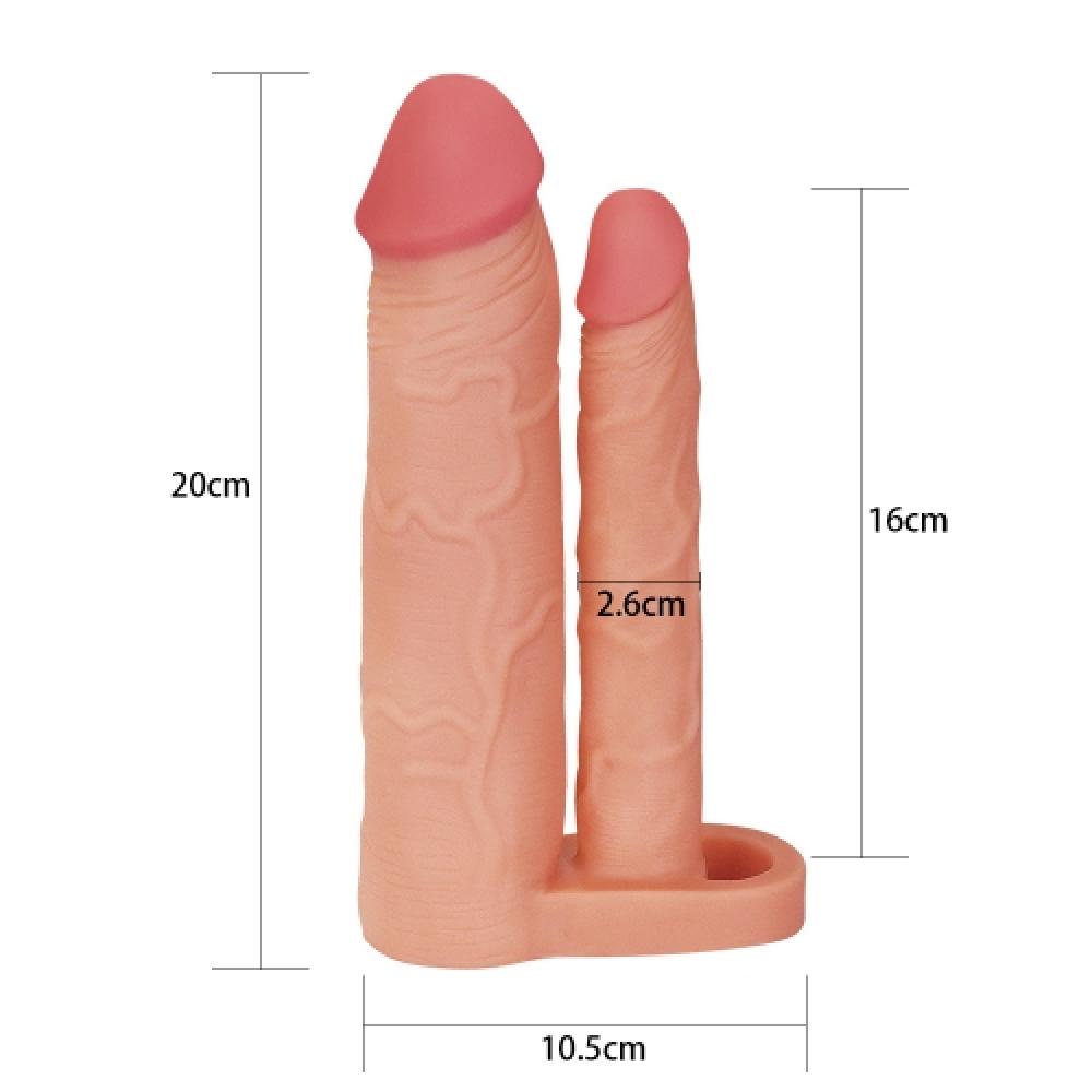Pleasure X Tender Dildo Eklentili 5 CM Uzatmalı Titreşimli Penis Kılıfı Açık Ten