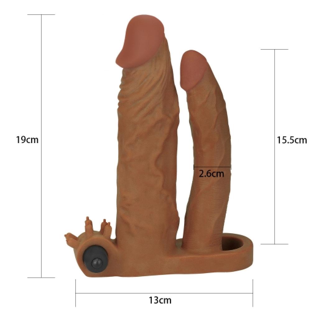 Pleasure X Tender Dildo Eklentili 5 CM Uzatmalı Titreşimli Penis Kılıfı