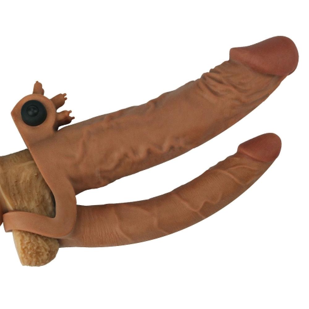 Pleasure X Tender Dildo Eklentili 5 CM Uzatmalı Titreşimli Penis Kılıfı