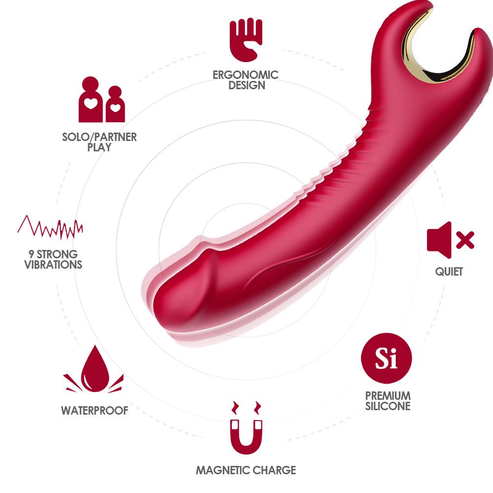 RainSolo 9 Mod Titreşimli 360° Döner Başlıklı Şarjlı Vibratör Dildo